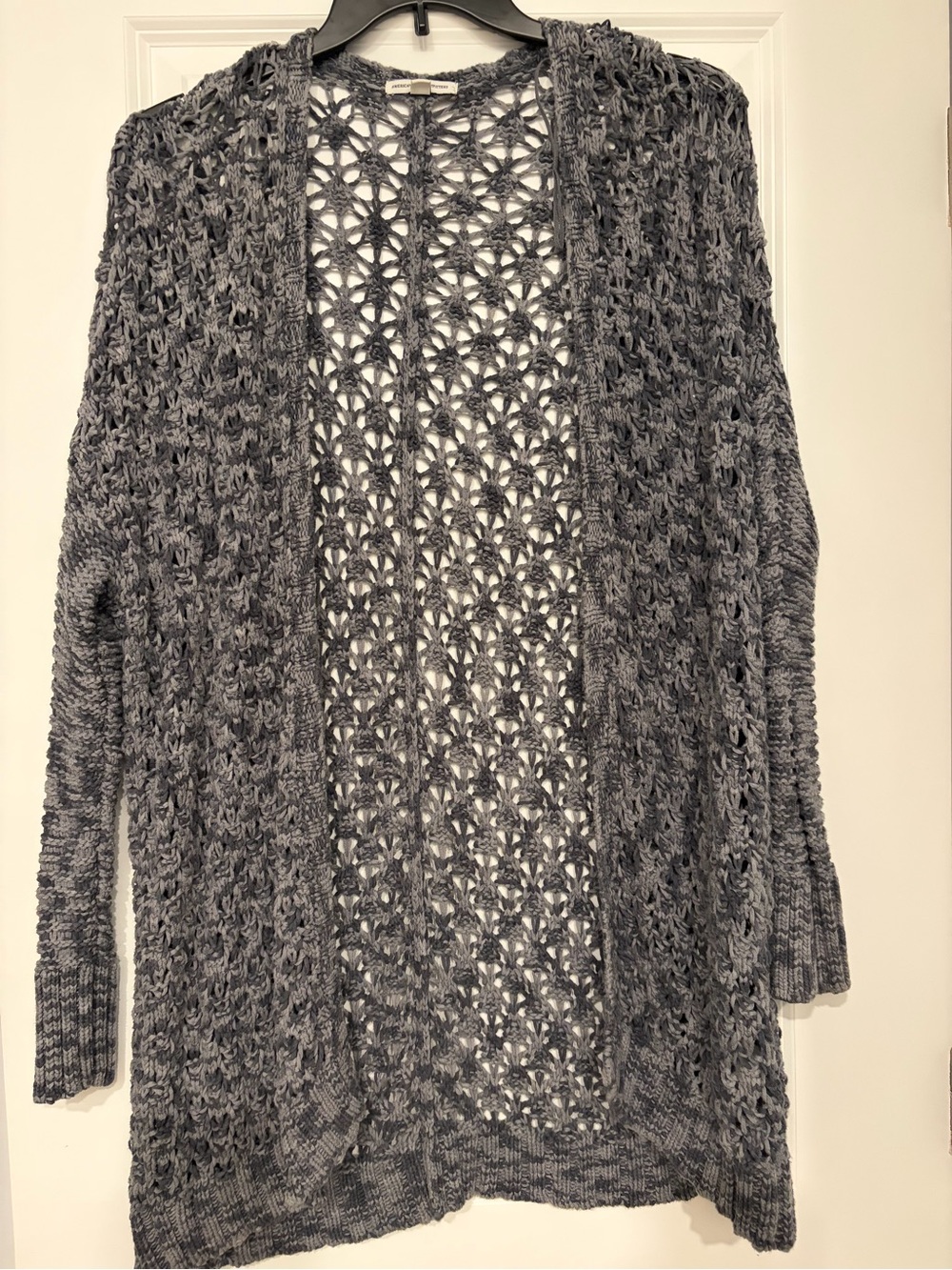 American Eagle Outfitters Open-Weave Charcoal Gray Crochet Cardigan
